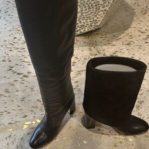 Stuart Weitzman Black Leather and Suede Fold Over Boots